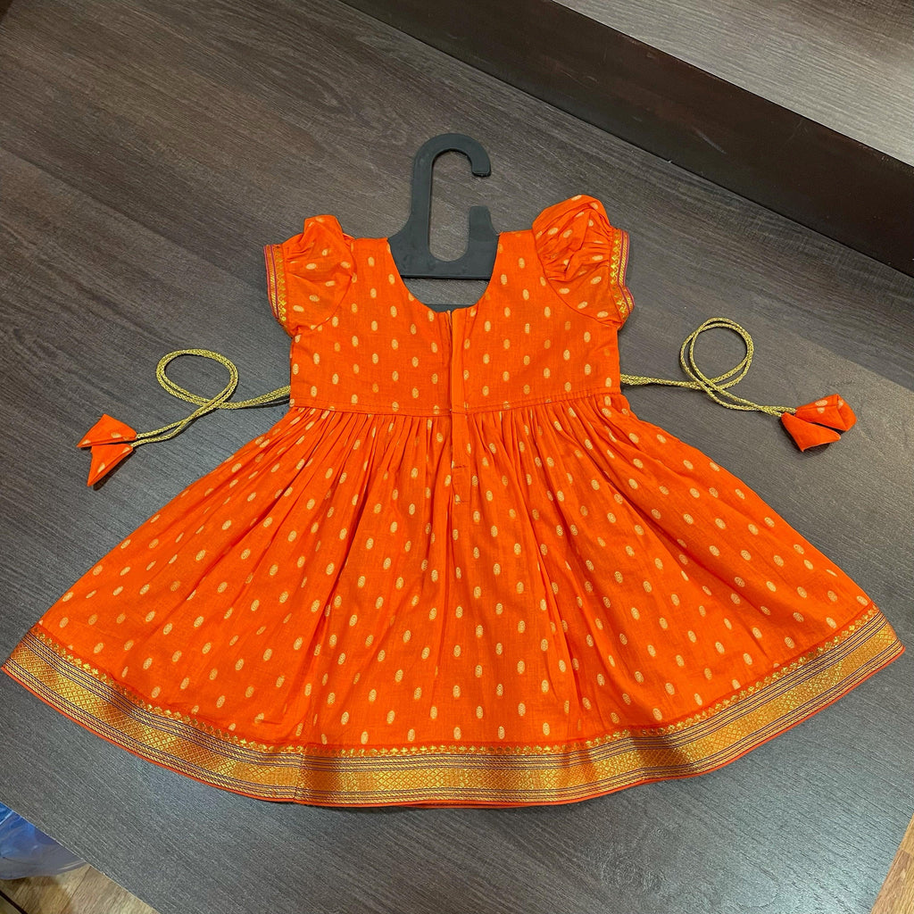 Orange Chanderi Butti Frock Dress - MEEMORA FROCKS