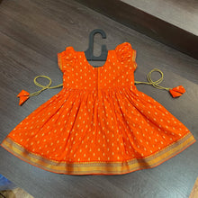 Load image into Gallery viewer, Orange Chanderi Butti Frock Dress - MEEMORA FROCKS
