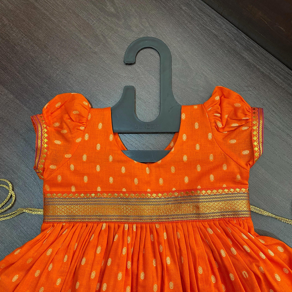 Orange Chanderi Butti Frock Dress - MEEMORA FROCKS