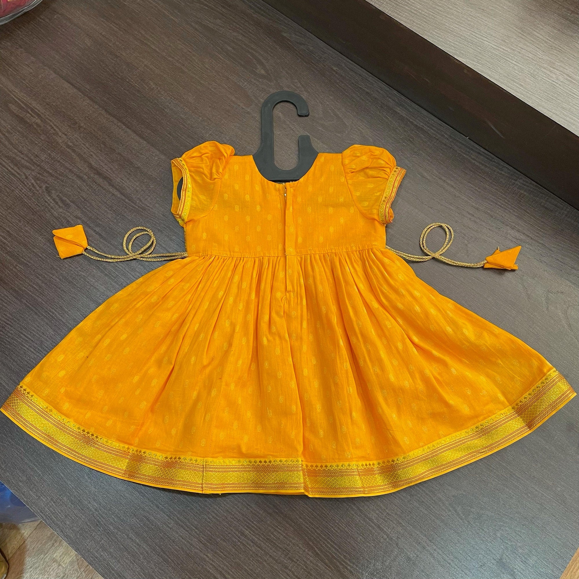 Yellow Chanderi Butti Frock Dress - MEEMORA FROCKS