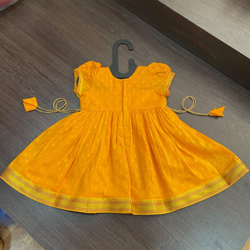 Yellow Chanderi Butti Frock Dress - MEEMORA FROCKS